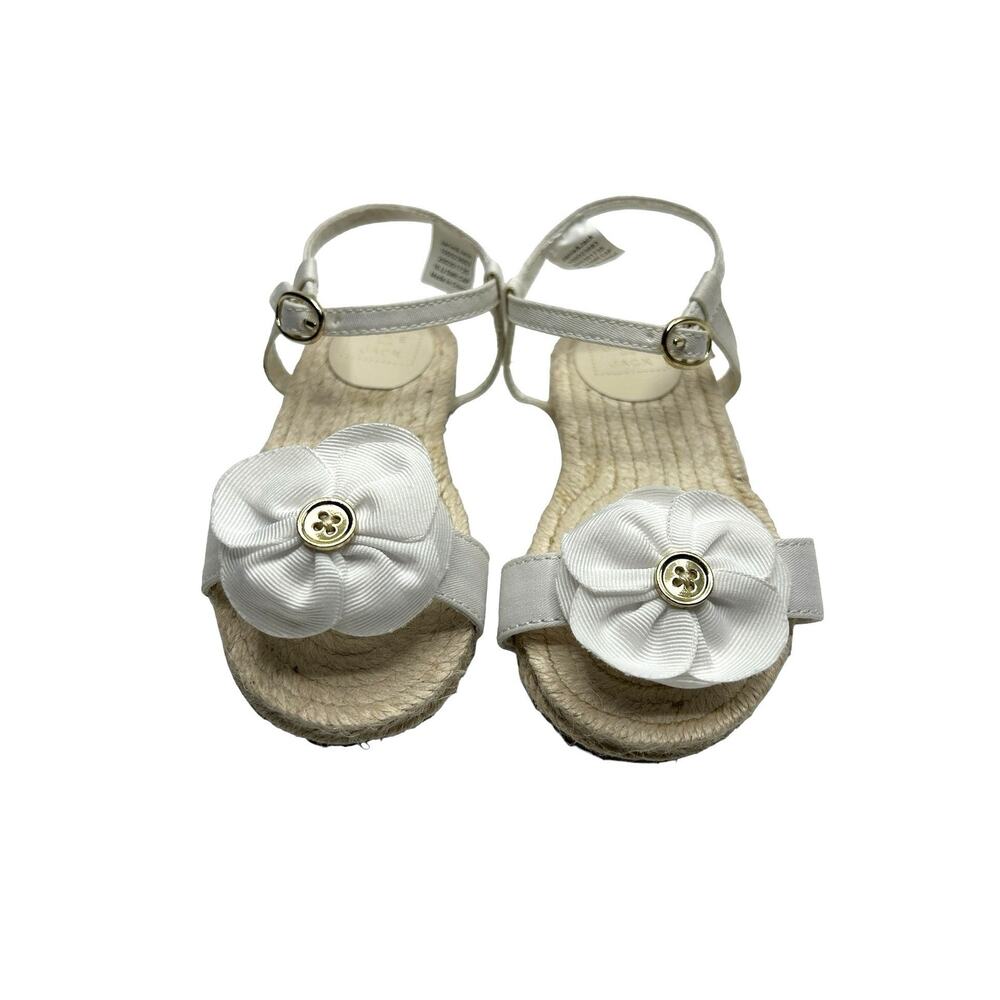 Janie‎ and Jack Toddler Girls Sandals Size 6 White Flower Jute Espadrille